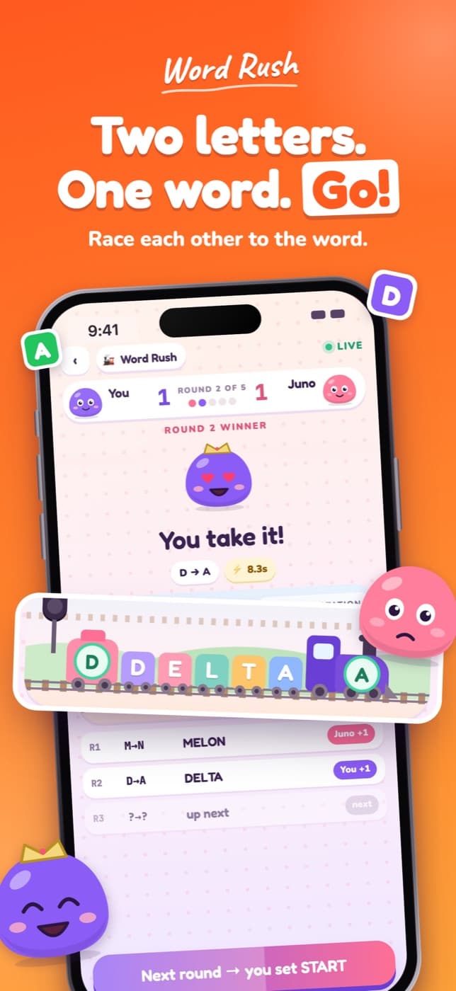 LoveYug store screenshot: Word Rush, two letters, one word.